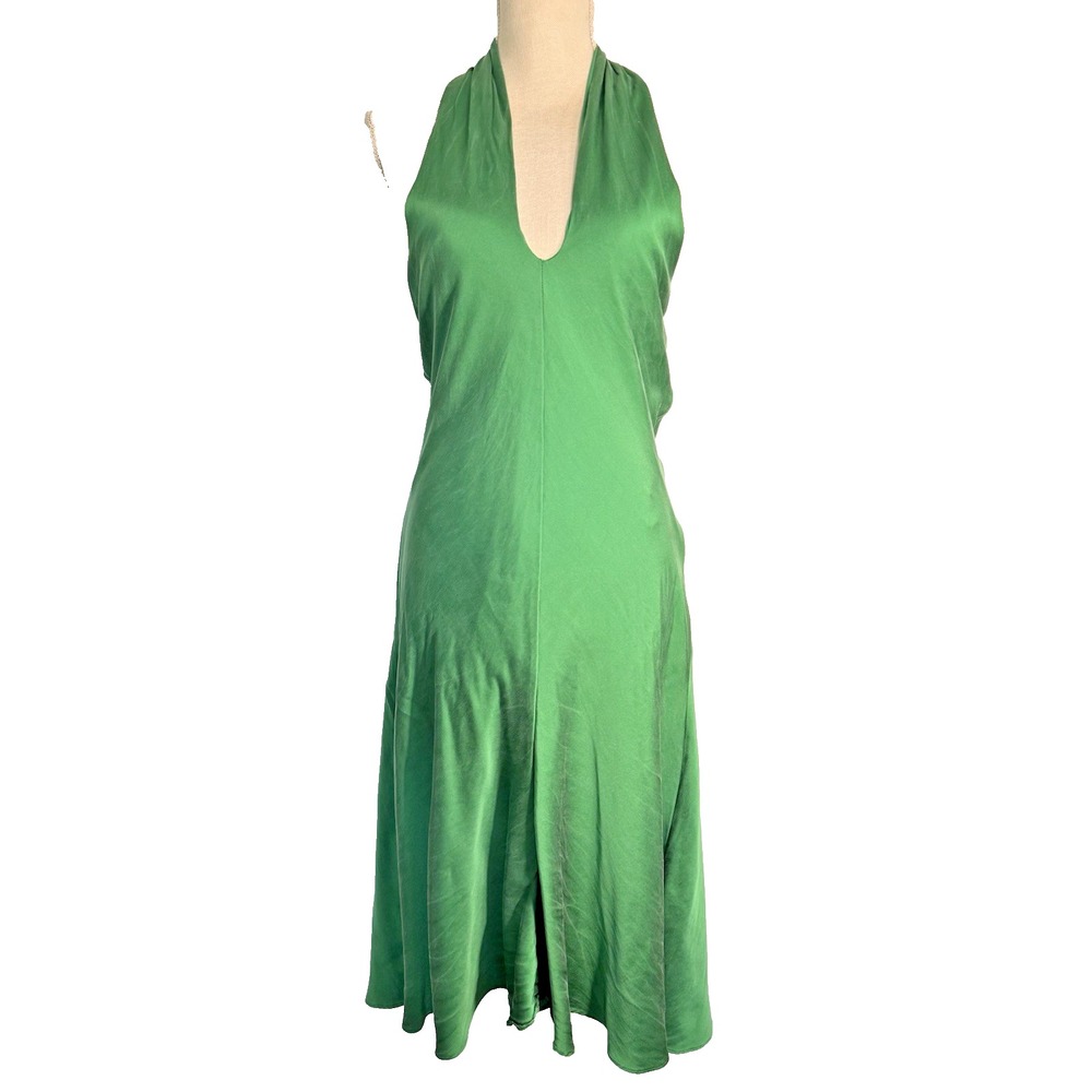 Banana Republic Emerald Green Satin Halter Neck Maxi Dress Size 12 Lined